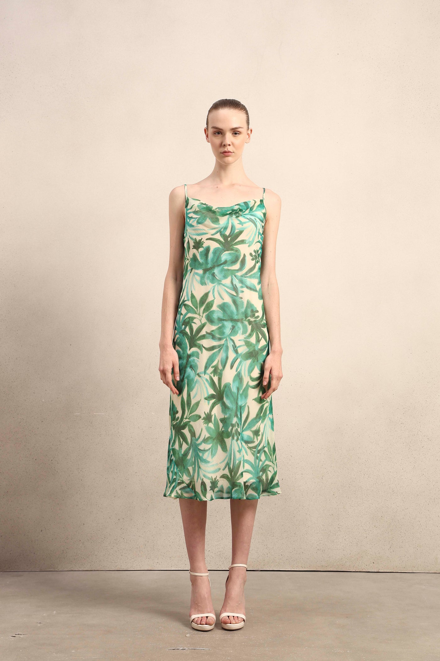 Printed Cown Neck Slip Dress