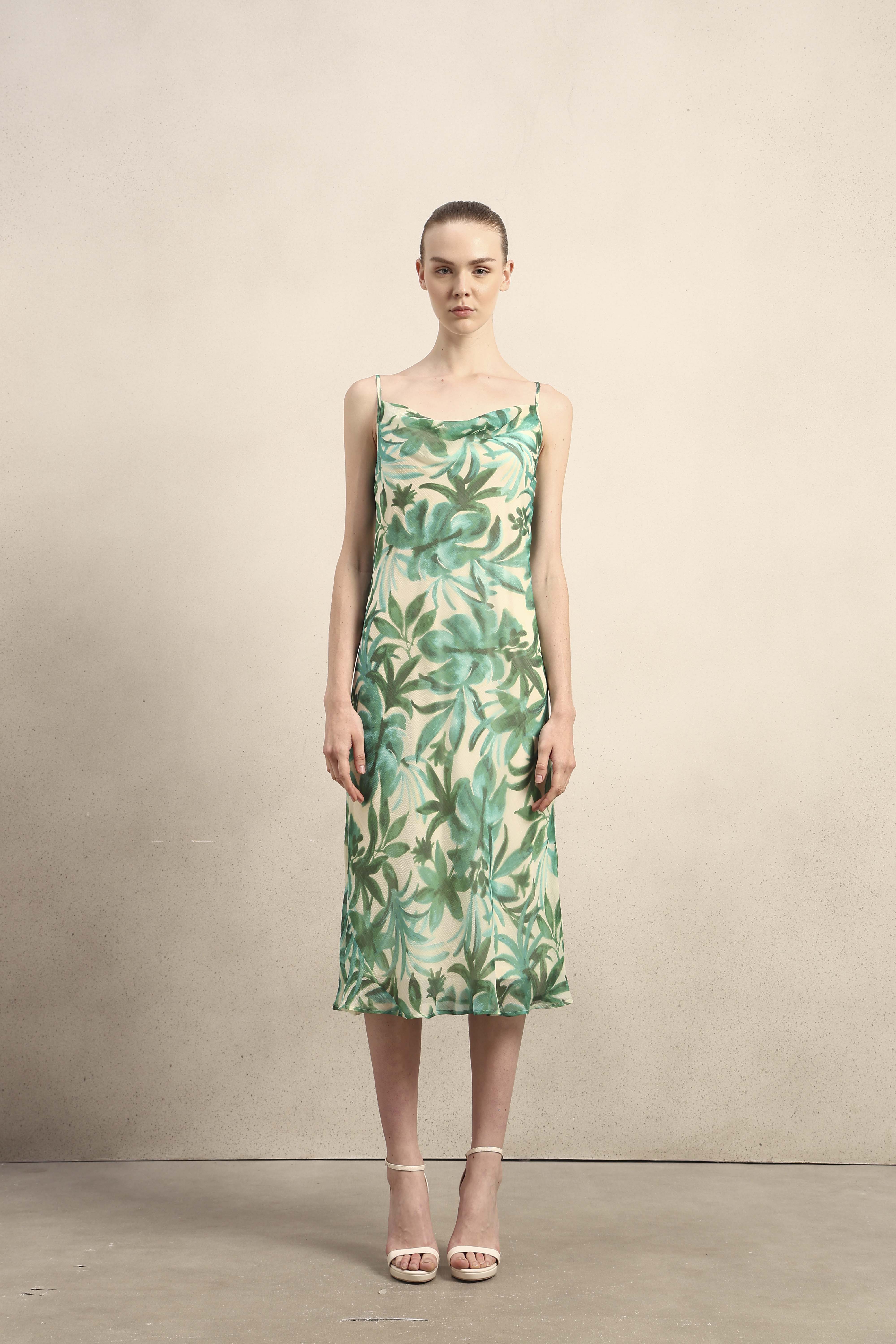 Printed Cown Neck Slip Dress