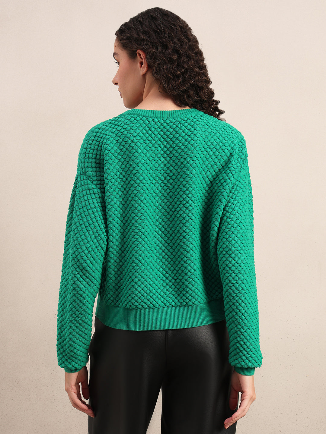 Green Textured Cotton Pullover