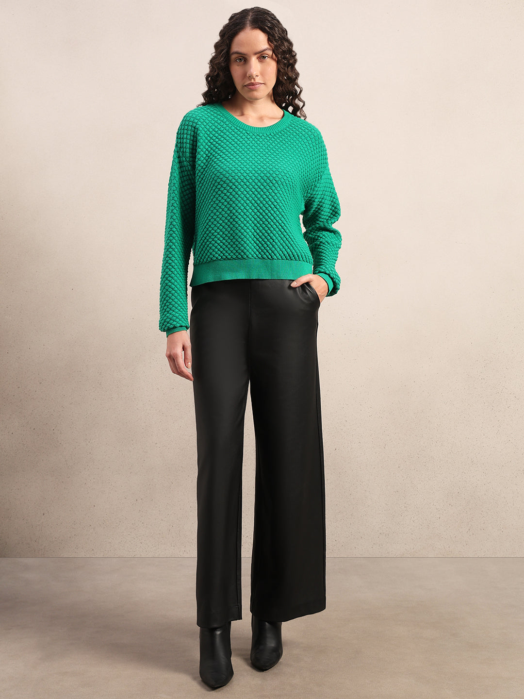 Green Textured Cotton Pullover