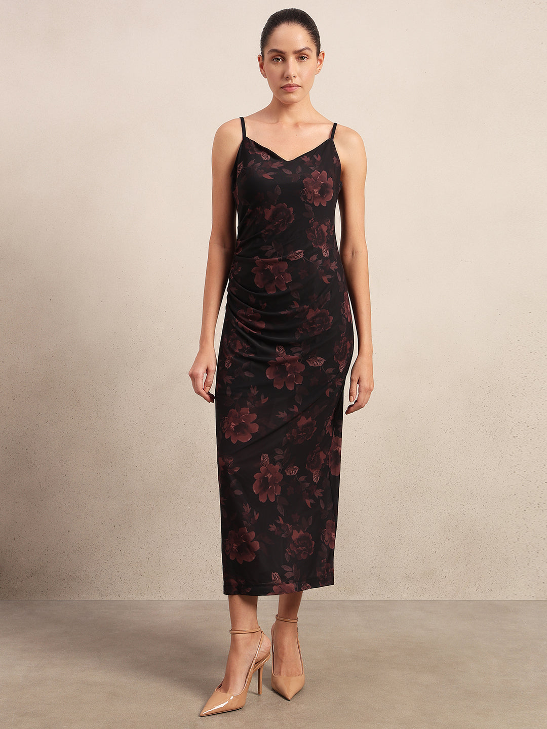 Dark Red Floral Slip Dress