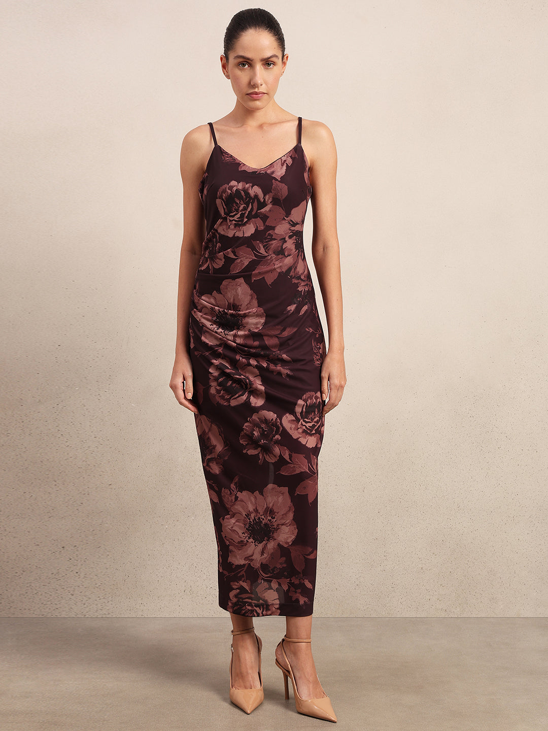 Maroon Floral Slip Dress