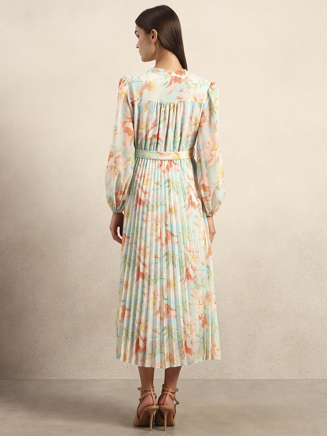 Floral Pleated Belted Dress