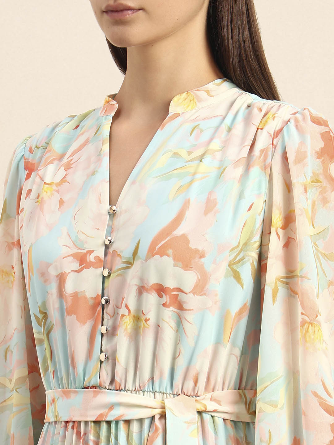 Floral Pleated Belted Dress