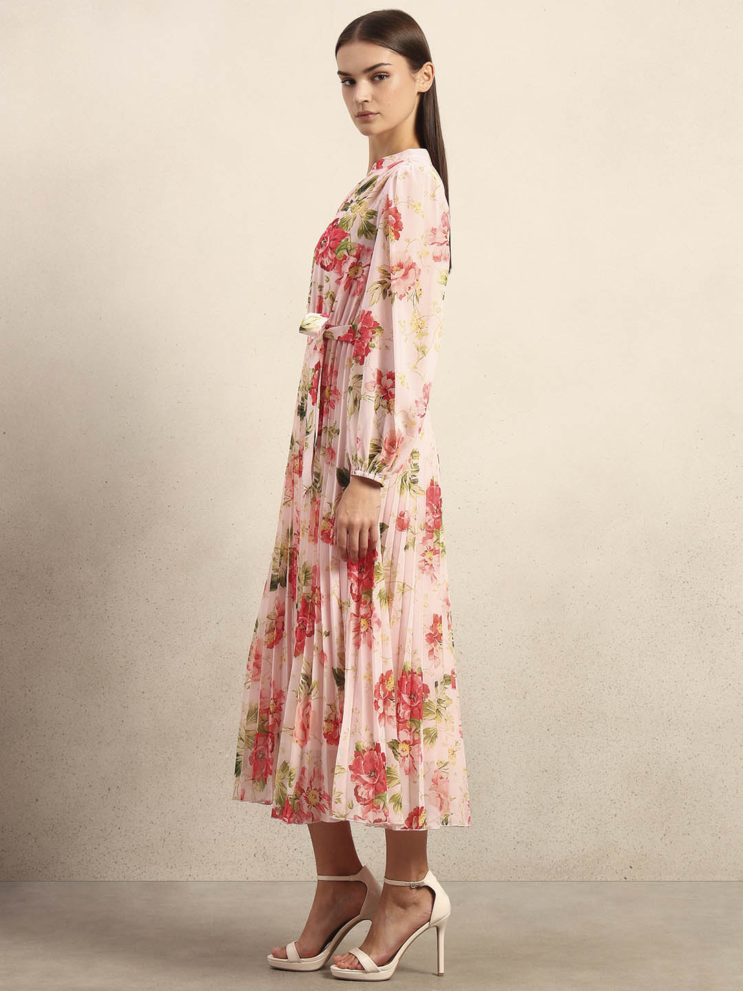 Floral Print Pleated Midi Dress
