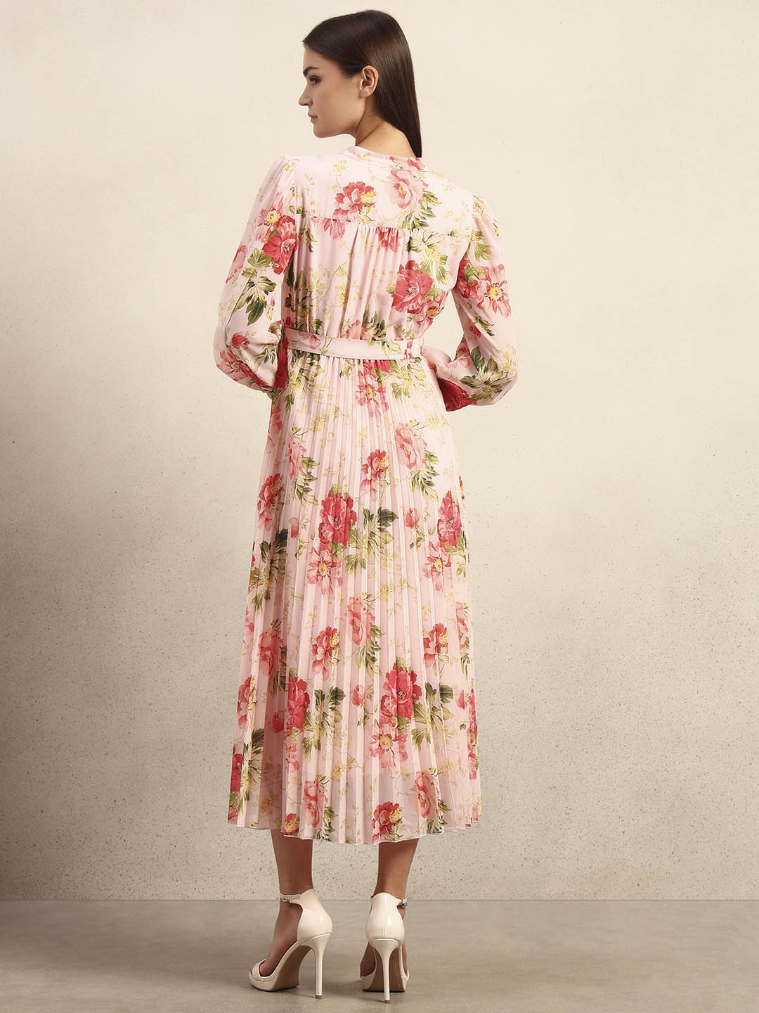 Floral Print Pleated Midi Dress