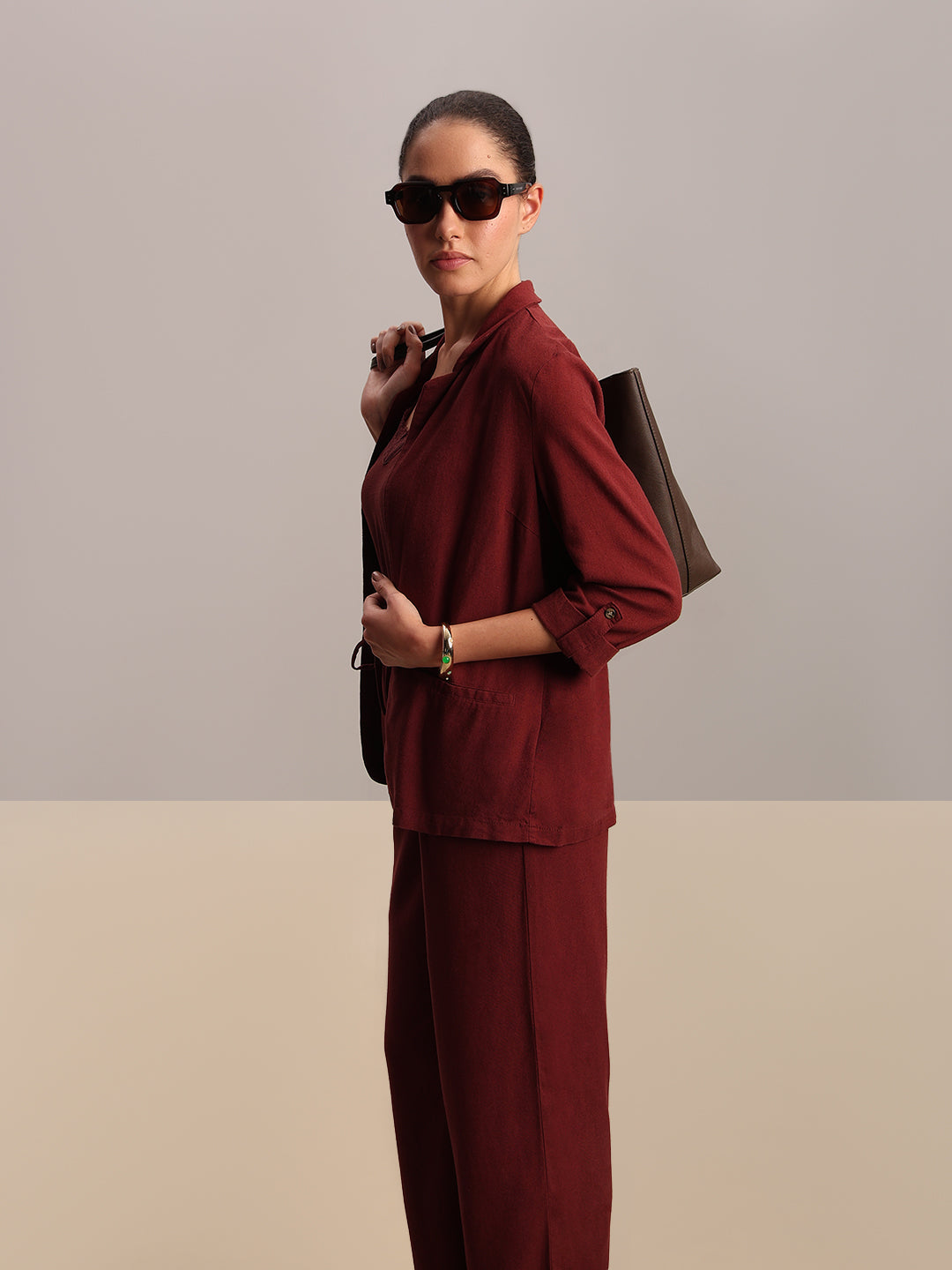Dark Red Loose Fit Blazer