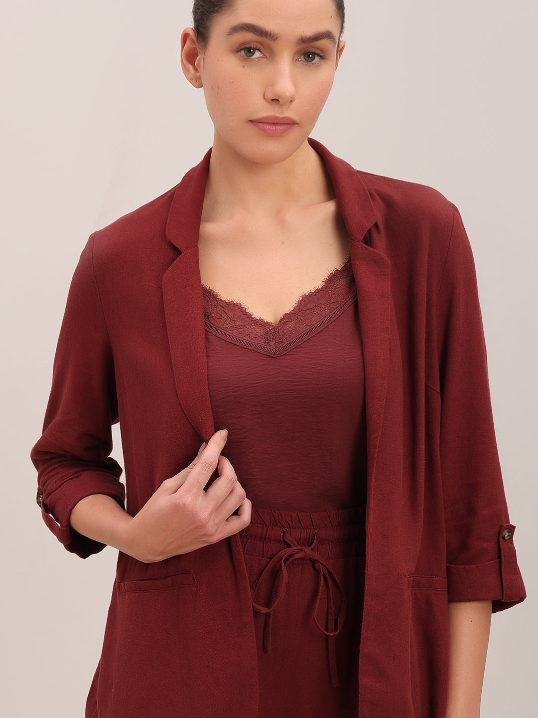 Dark Red Loose Fit Blazer