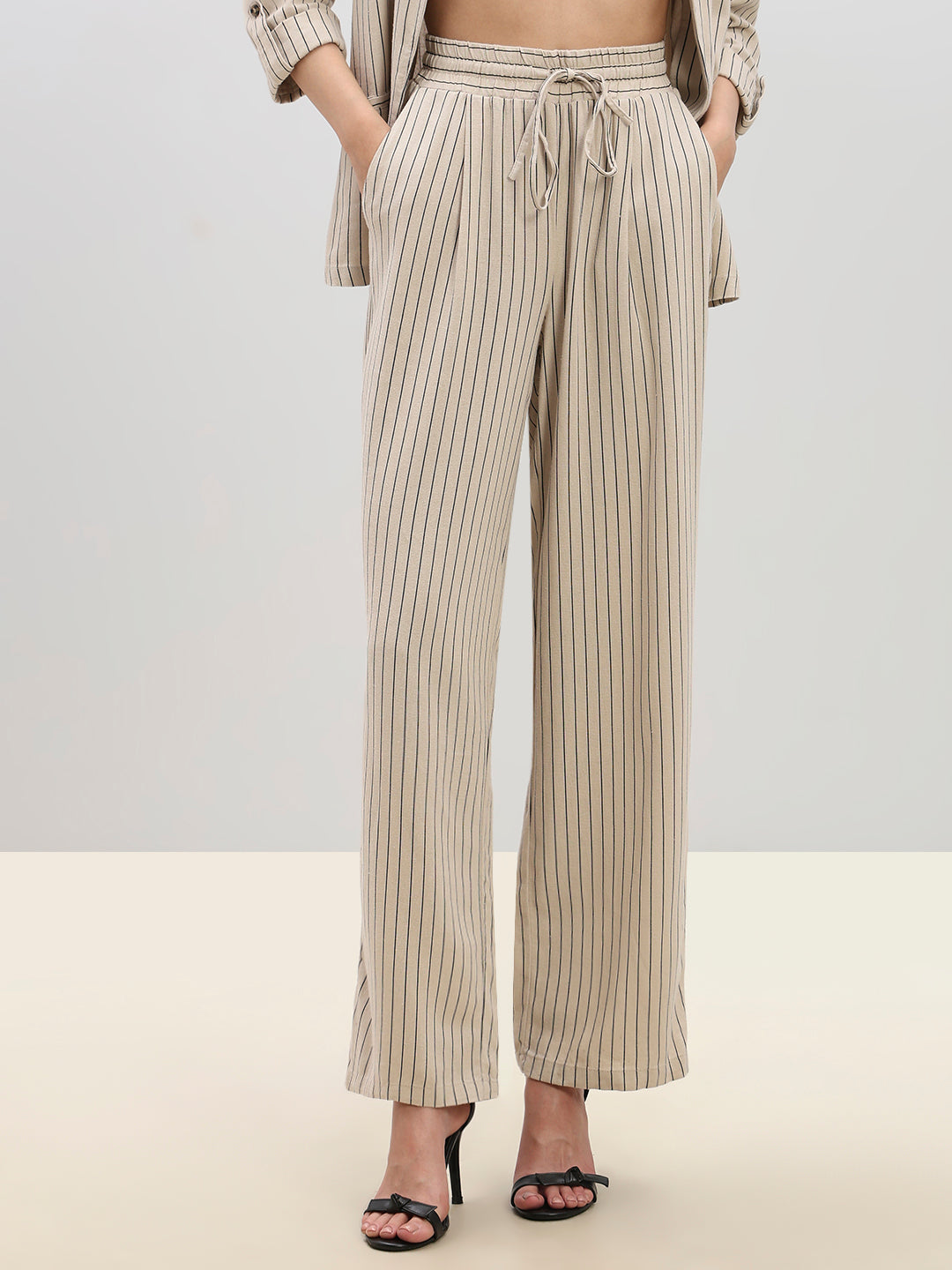 Striped High Rise Wide Leg Pants