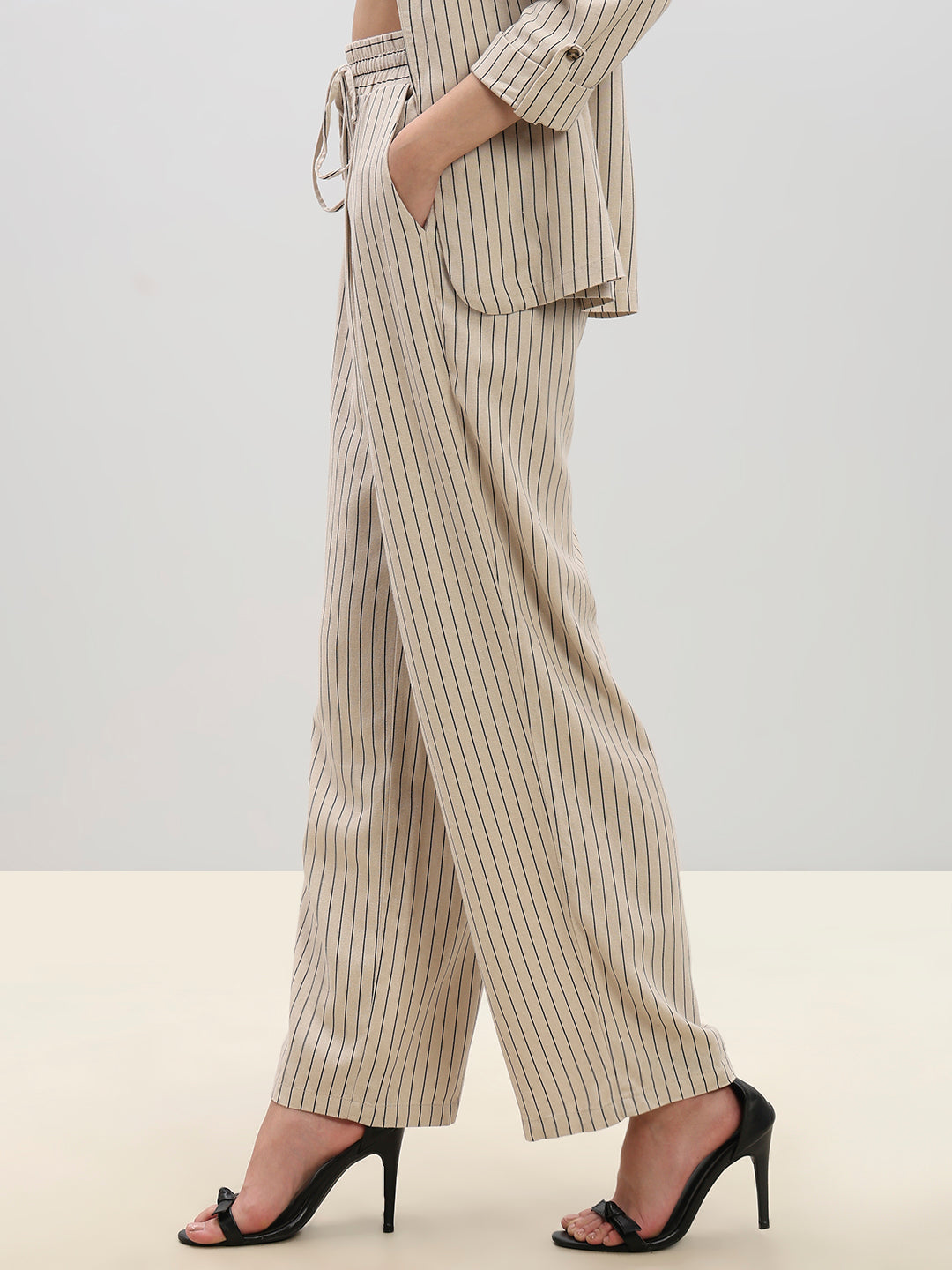 Striped High Rise Wide Leg Pants