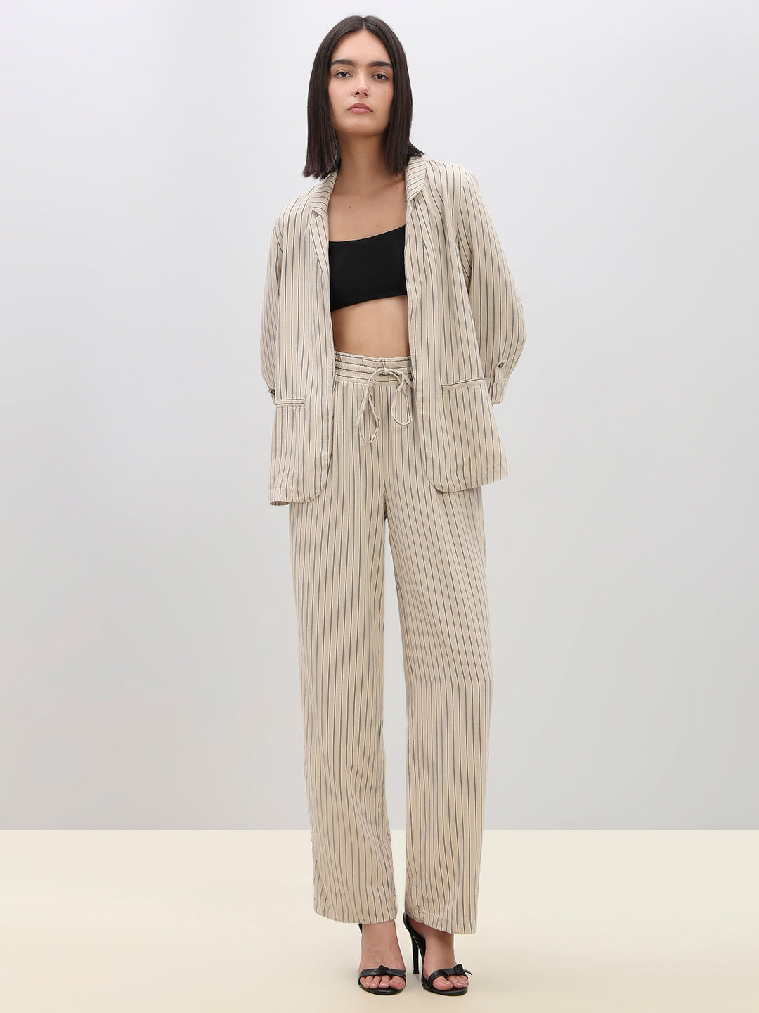 Striped High Rise Wide Leg Pants