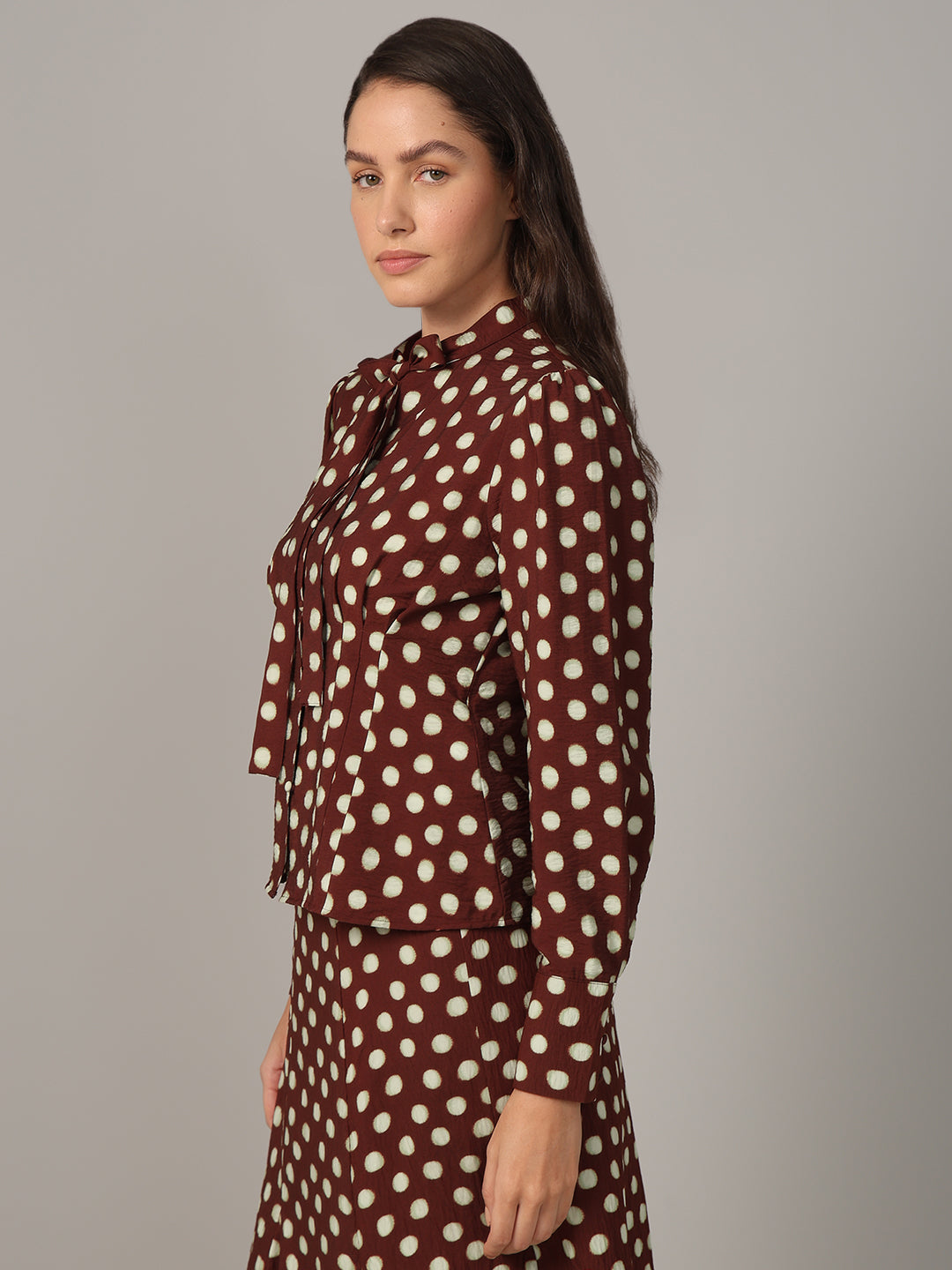 Polka Dot Tie-Detail Shirt