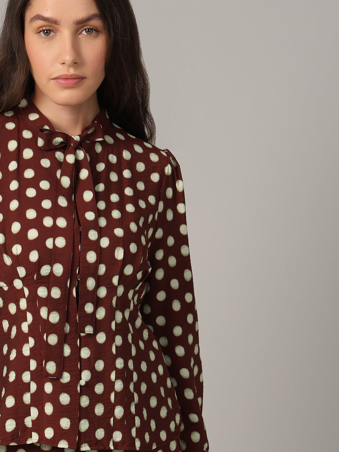 Polka Dot Tie-Detail Shirt