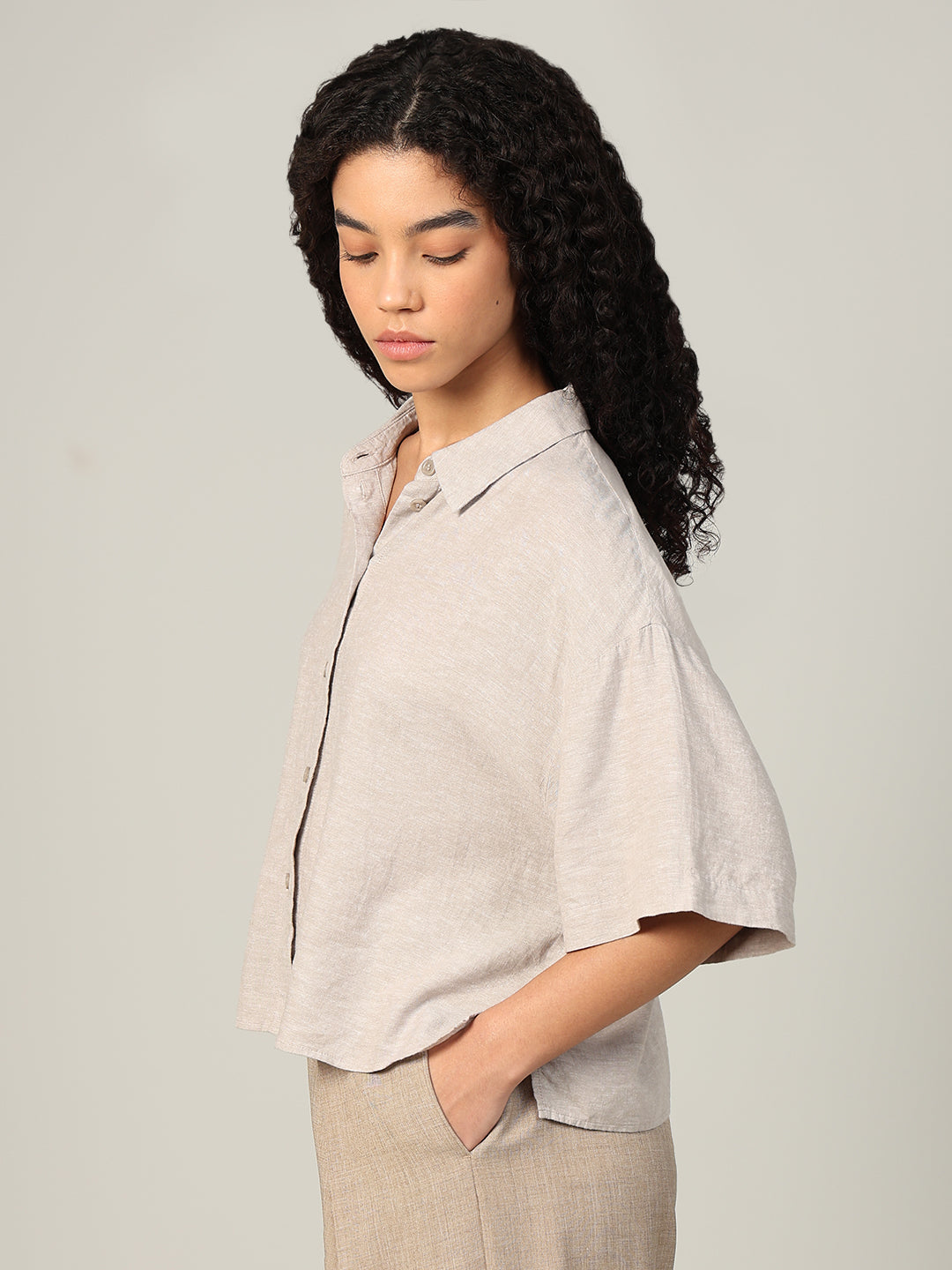 Linen Blend Short Sleeved Shirt