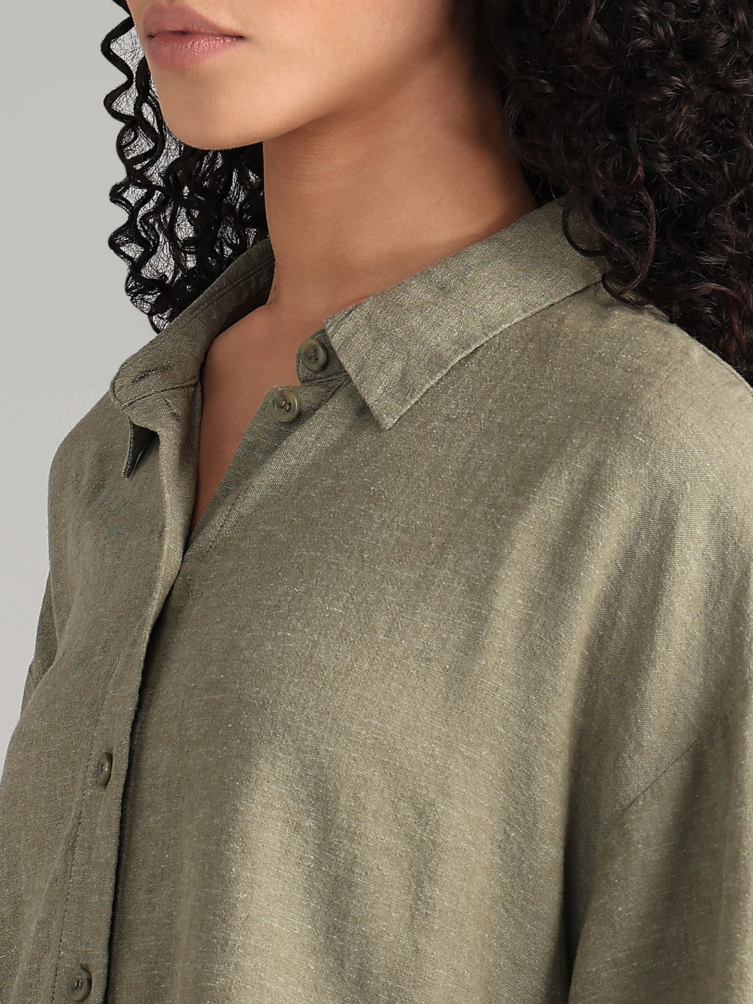 Linen Blend Short Sleeved Shirt - Green