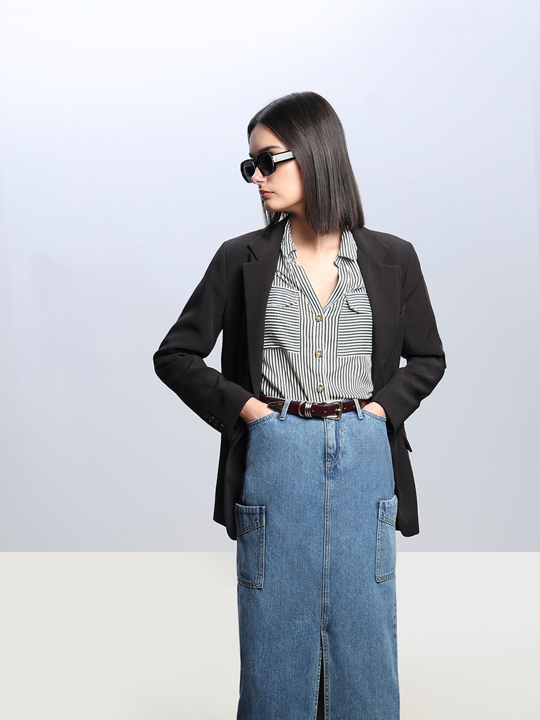 Striped Full Sleeves Shirt-White