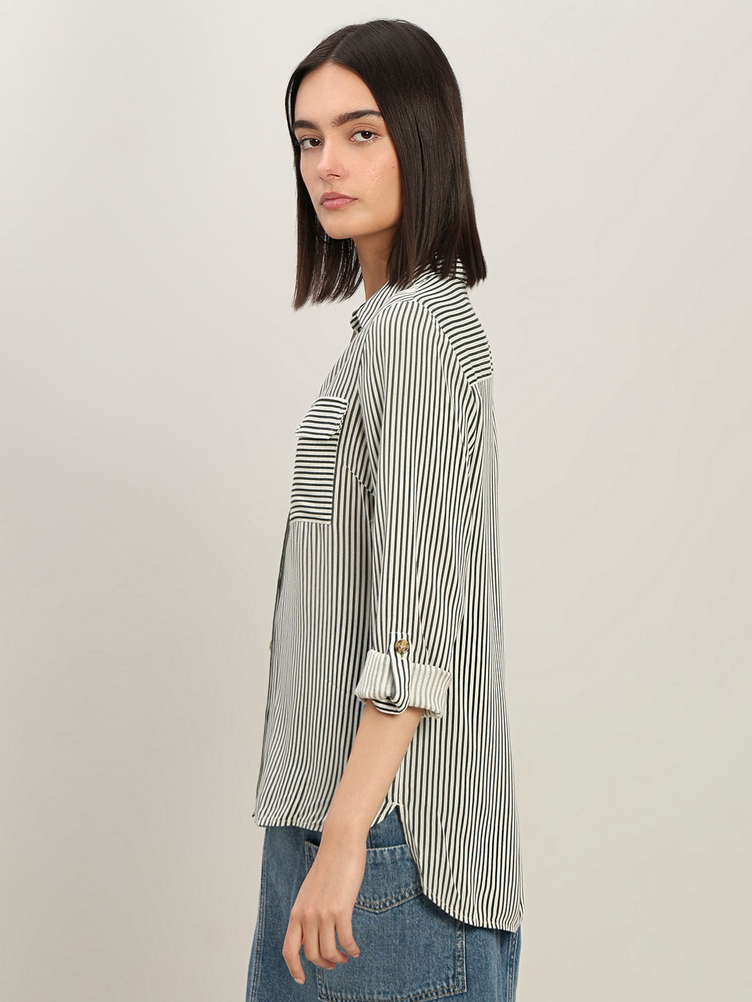 Striped Full Sleeves Shirt-White