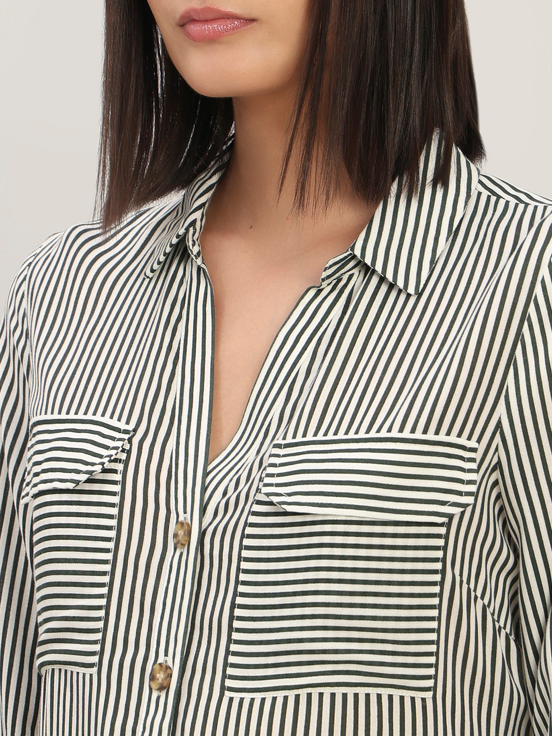 Striped Full Sleeves Shirt-White