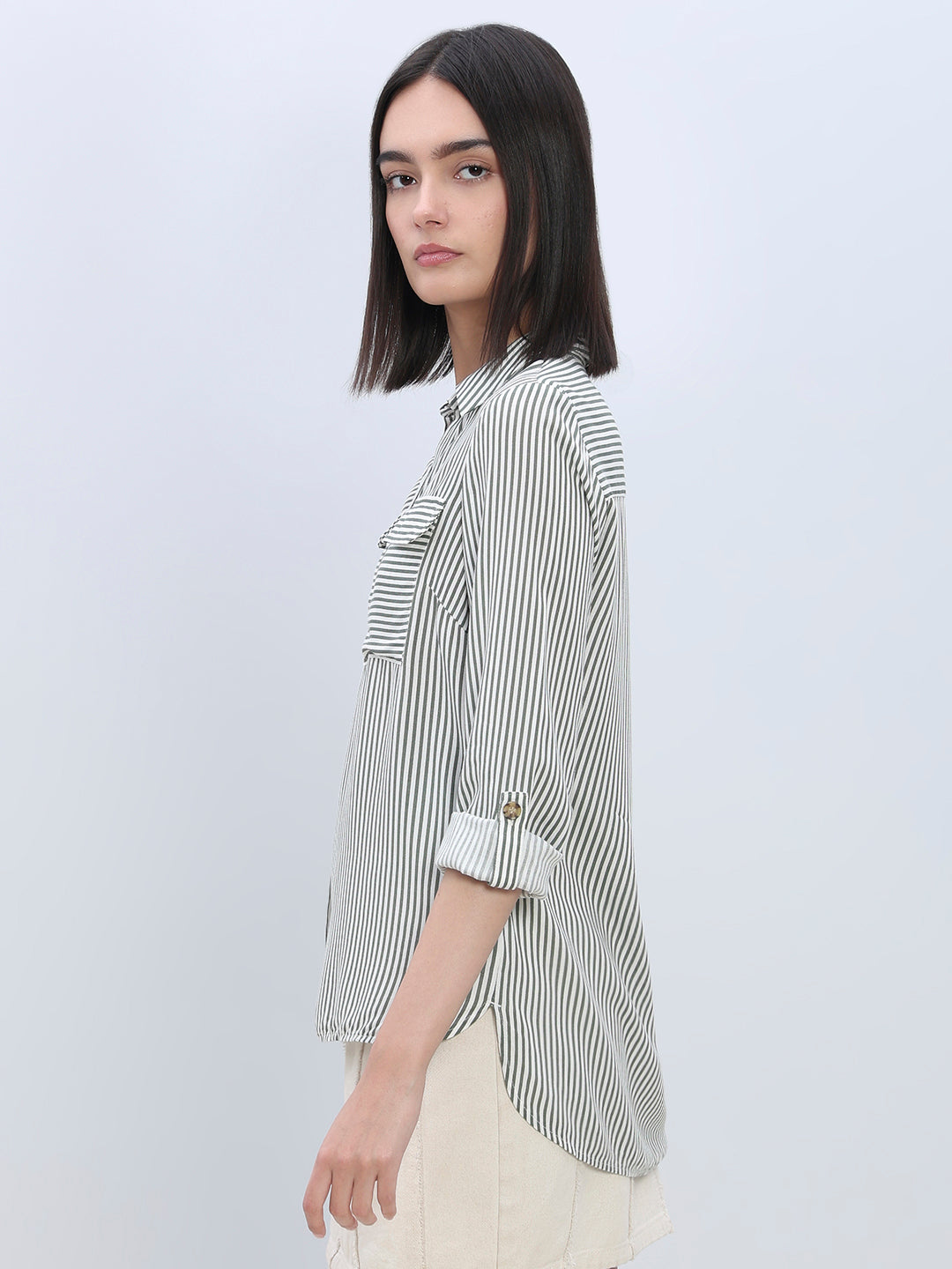 Striped Full Sleeves Shirt - Green