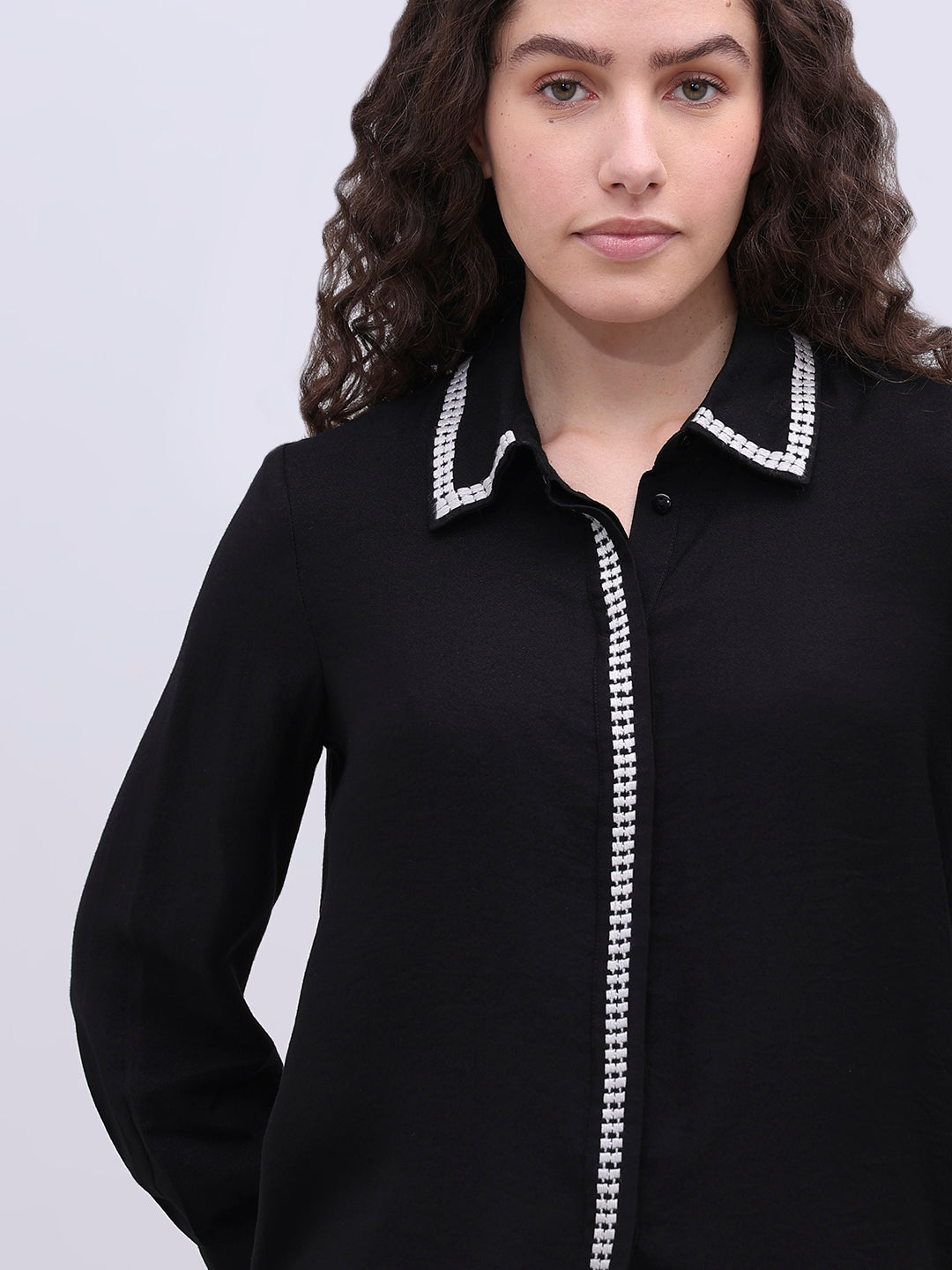 Embellished Trim Black Shirt