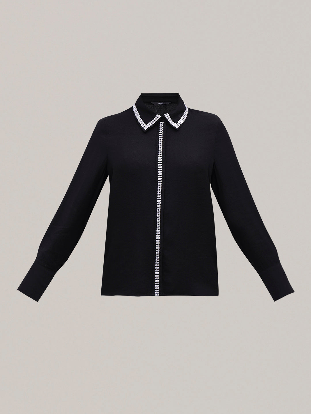 Embellished Trim Black Shirt
