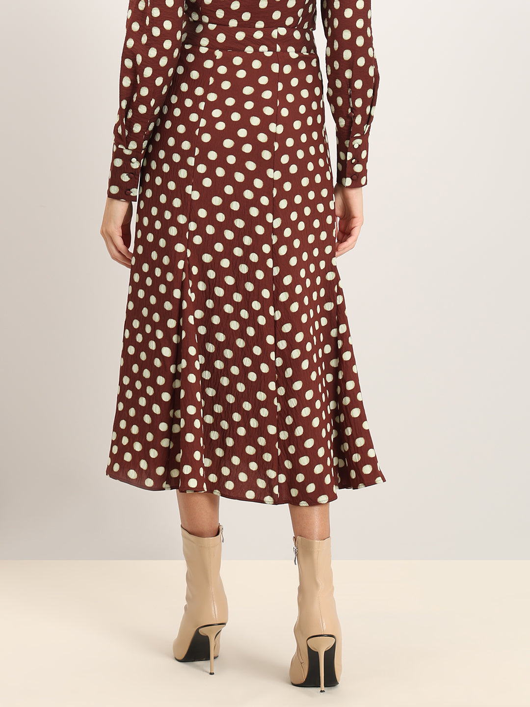 Brown Polka Dot Midi Skirt