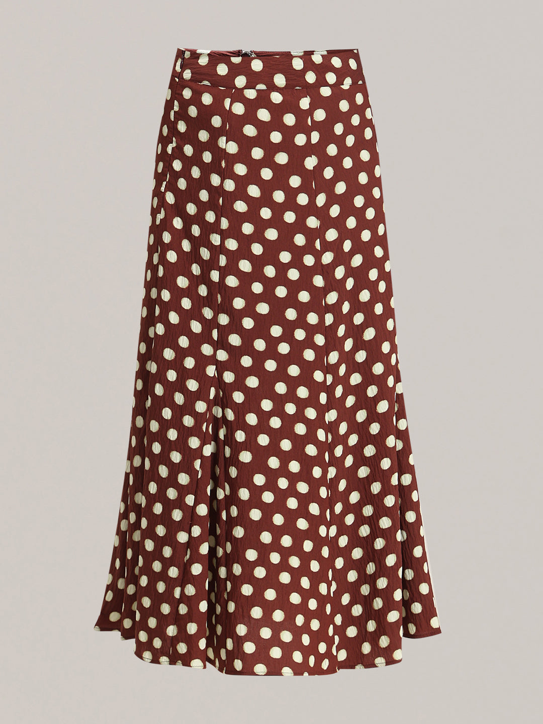 Brown Polka Dot Midi Skirt