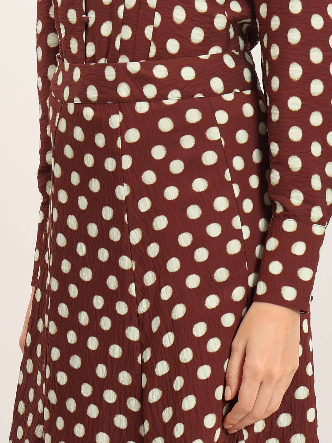Brown Polka Dot Midi Skirt