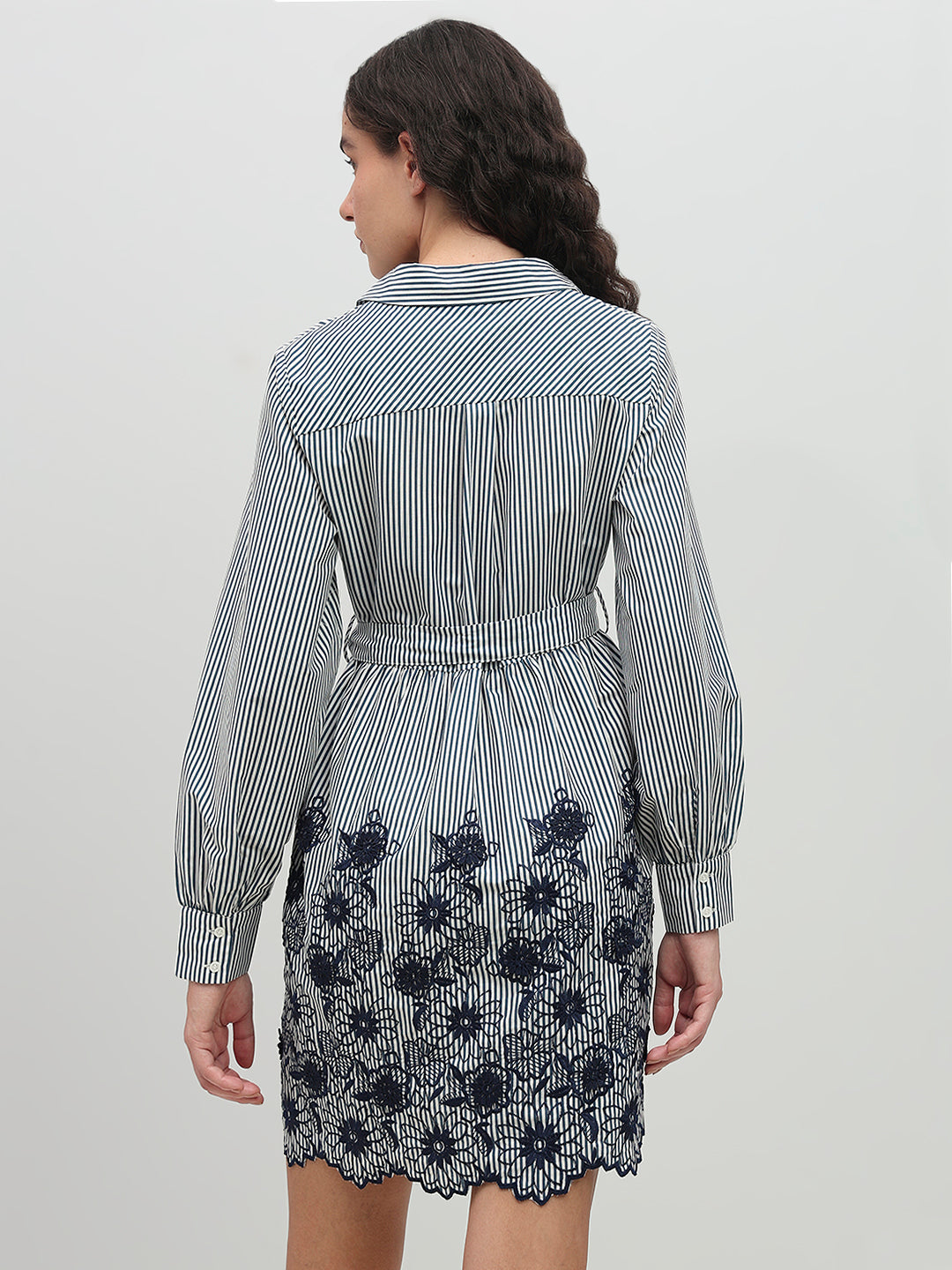 Striped Embroidered Lace Shirt Dress