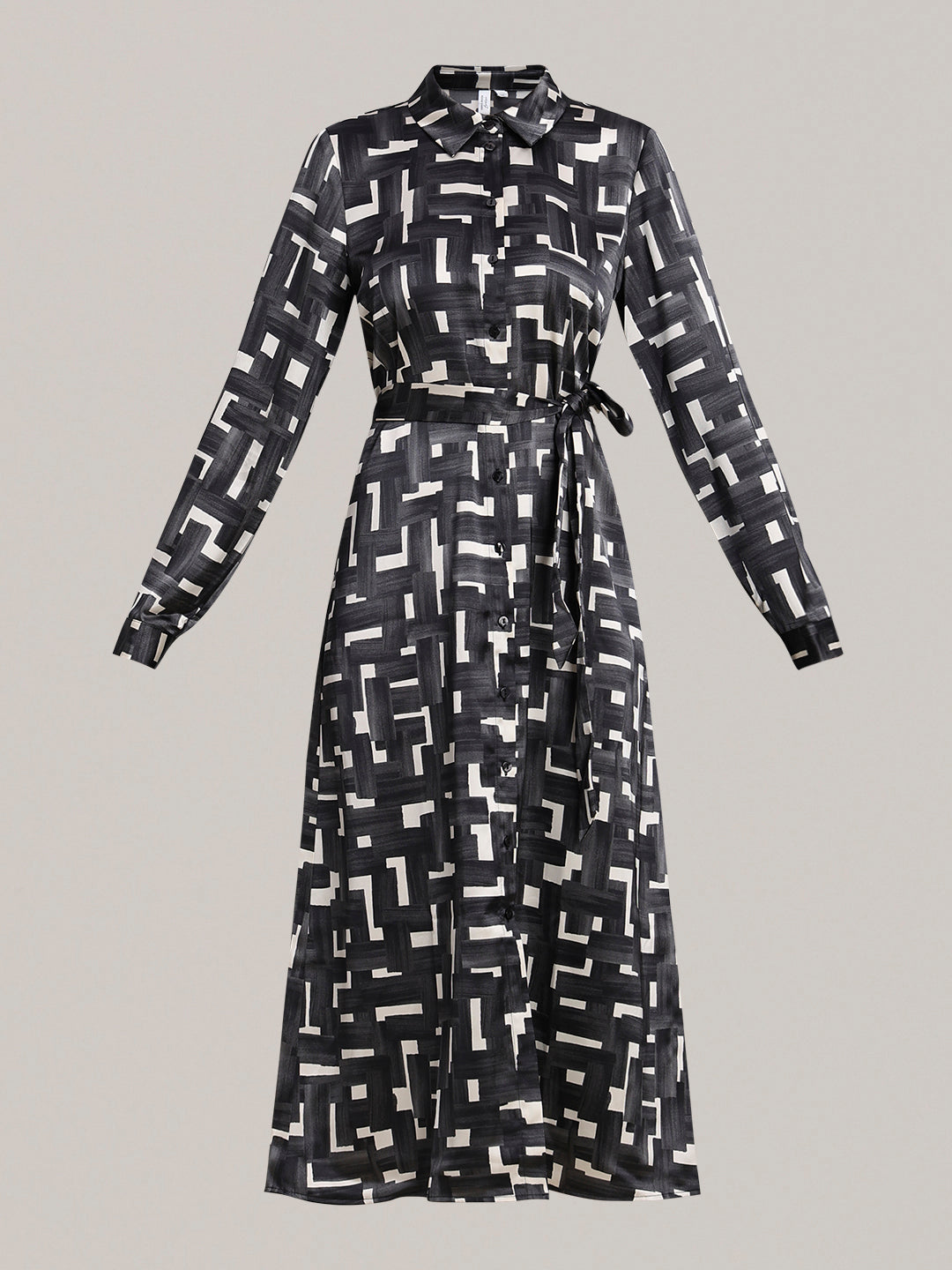 Geometric Print Tie-Waist Dress