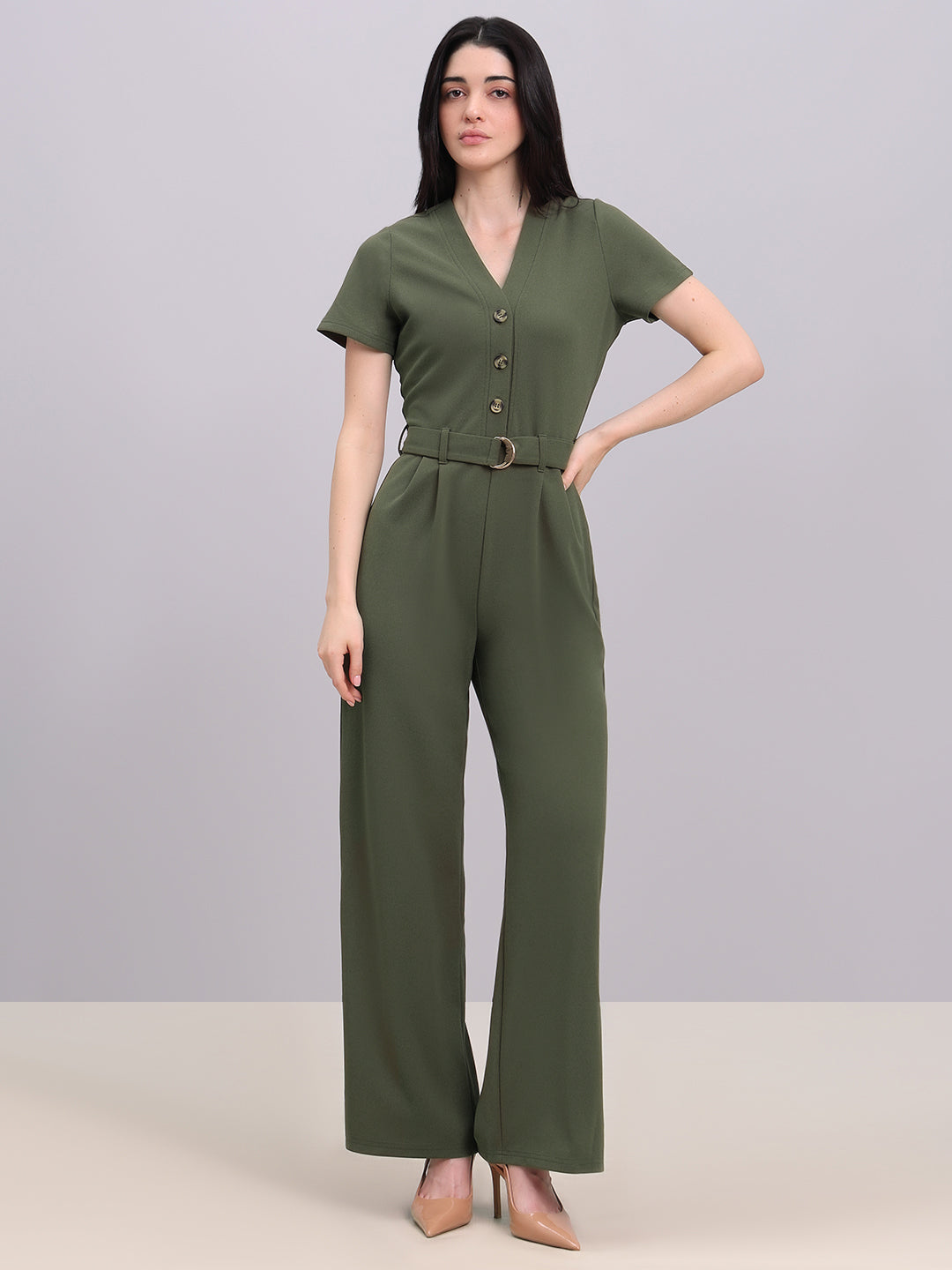 Olive V-Neck Jumpsuit