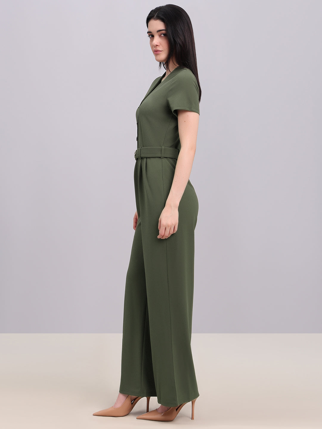 Olive V-Neck Jumpsuit