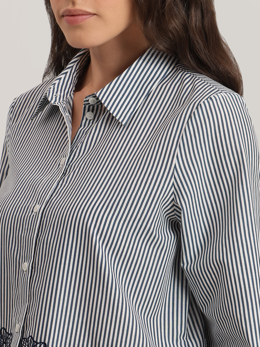 Striped Embroidered Lace Shirt