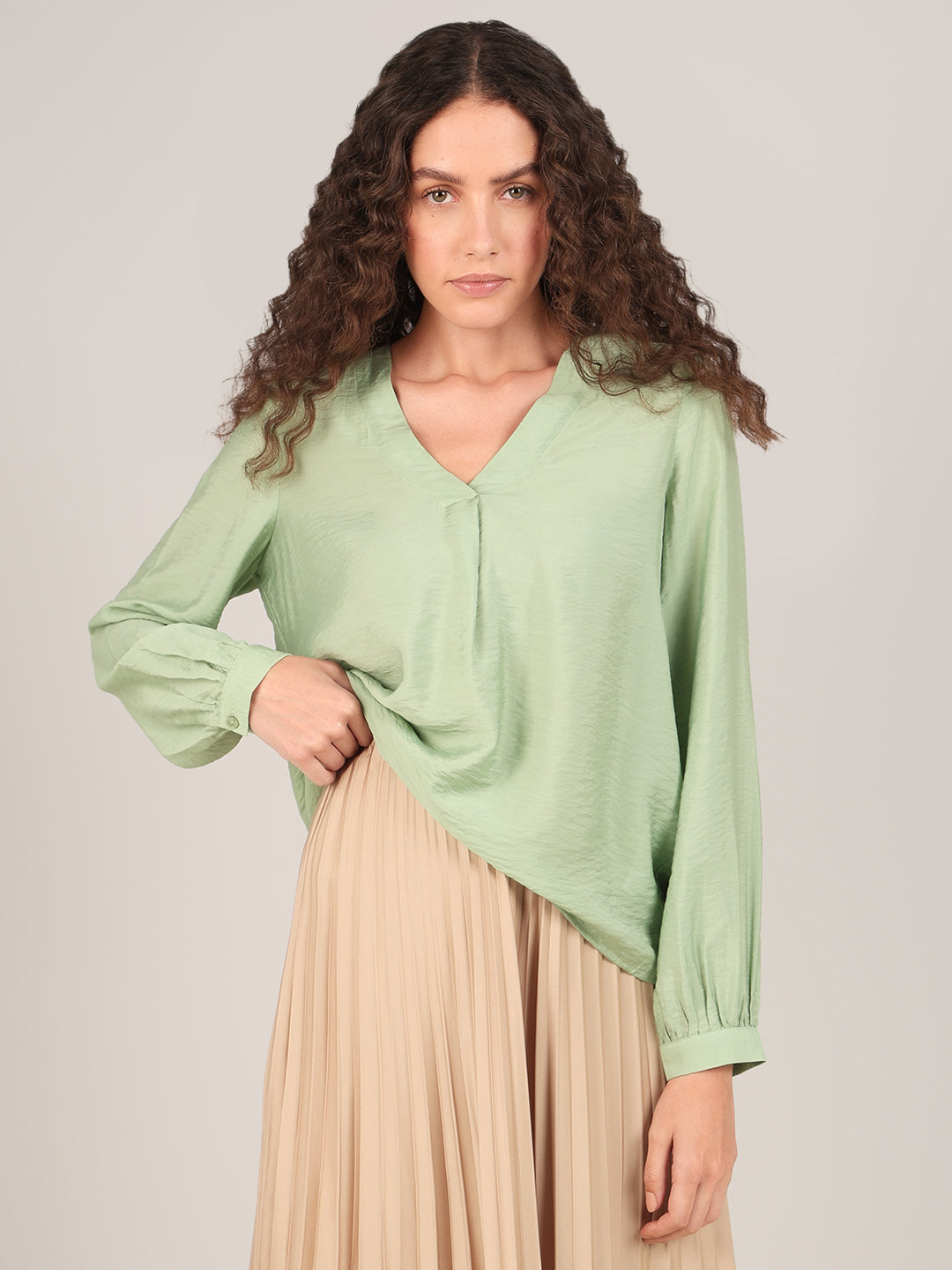 Light Green V-Neck Top