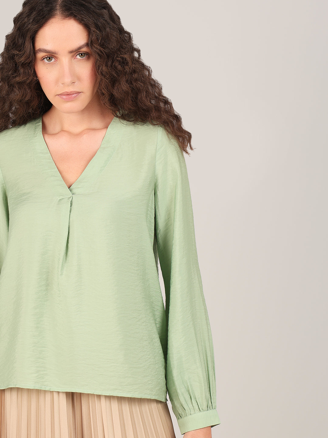 Light Green V-Neck Top