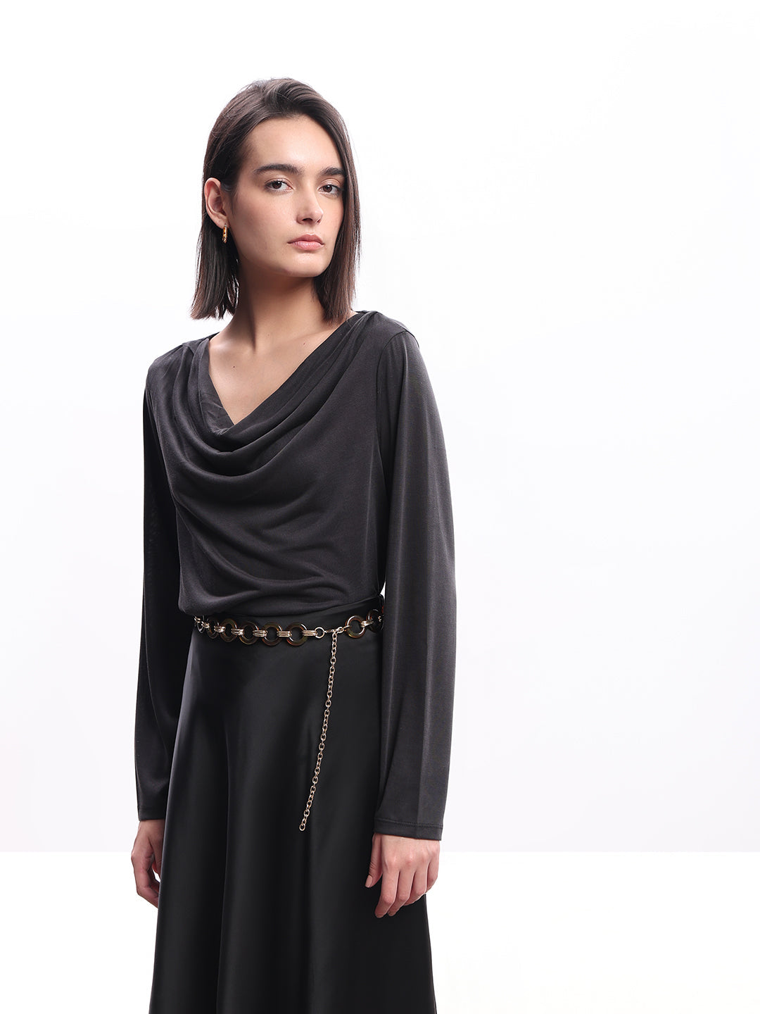 Black Cowl Neck Top