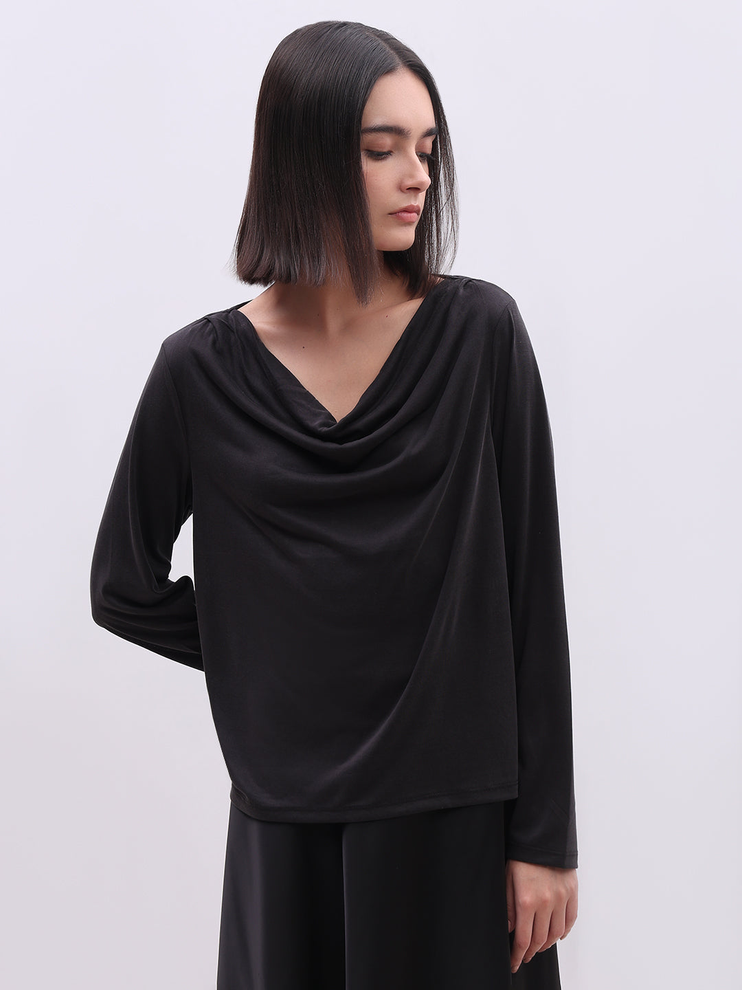 Black Cowl Neck Top