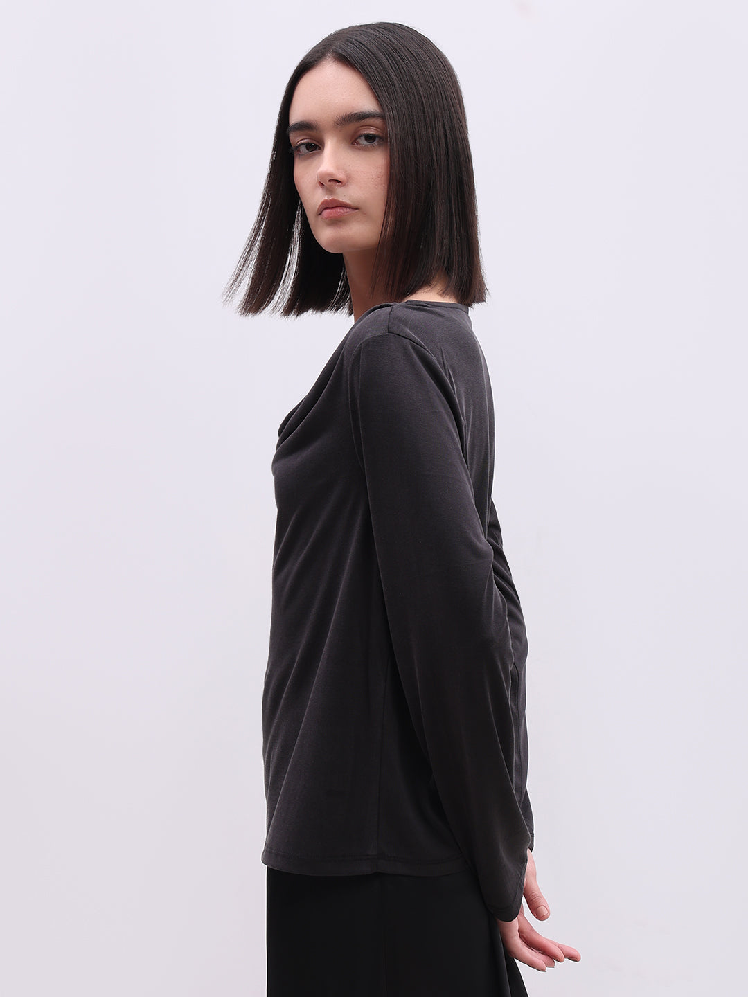 Black Cowl Neck Top