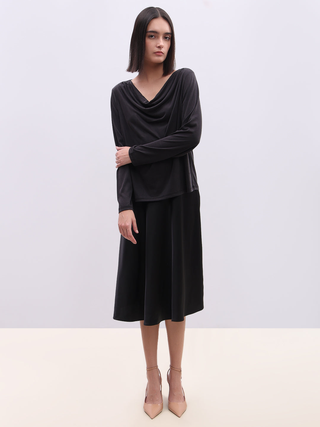 Black Cowl Neck Top