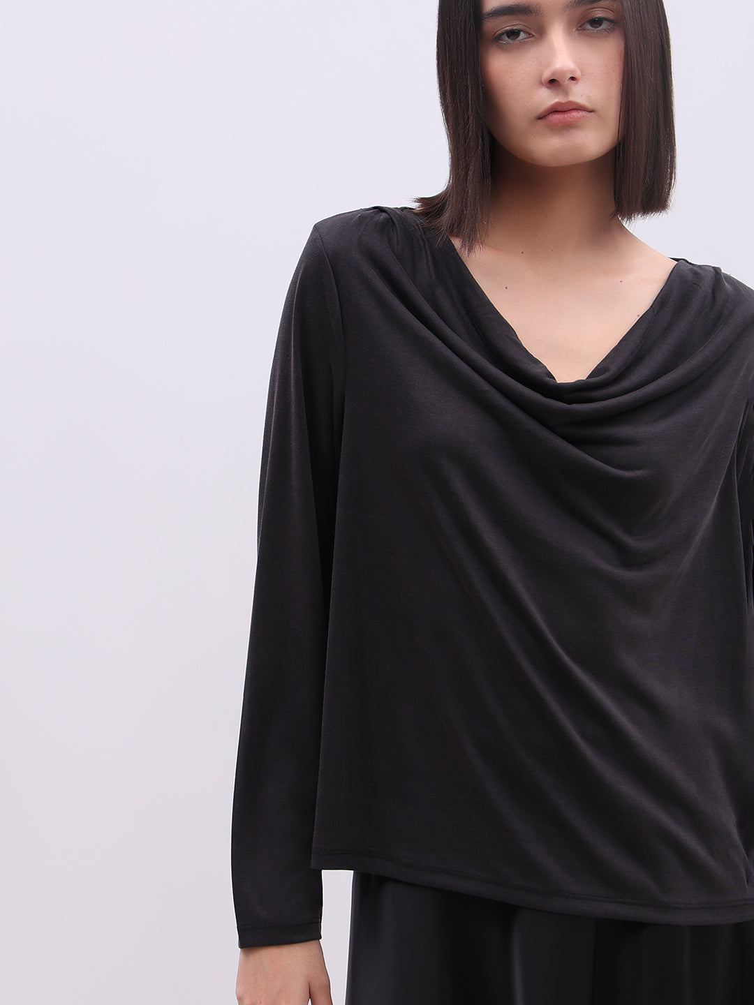Black Cowl Neck Top