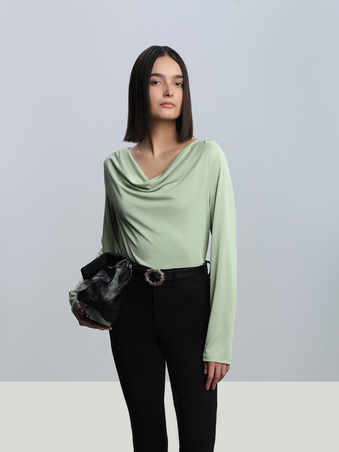 Green Cowl Neck Top