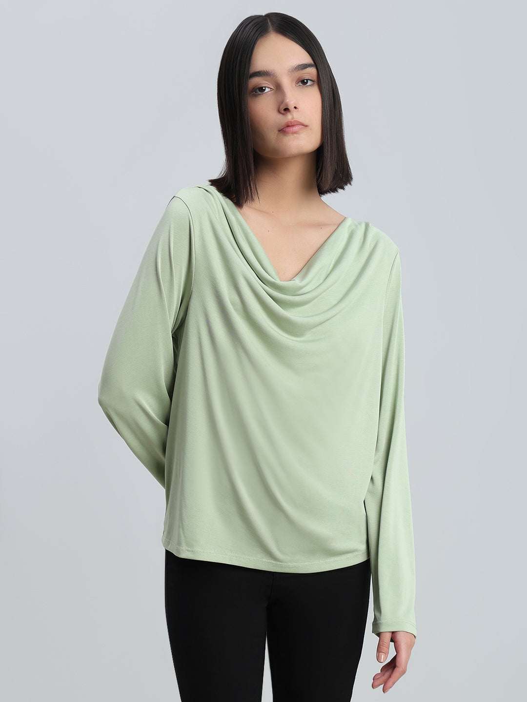 Green Cowl Neck Top