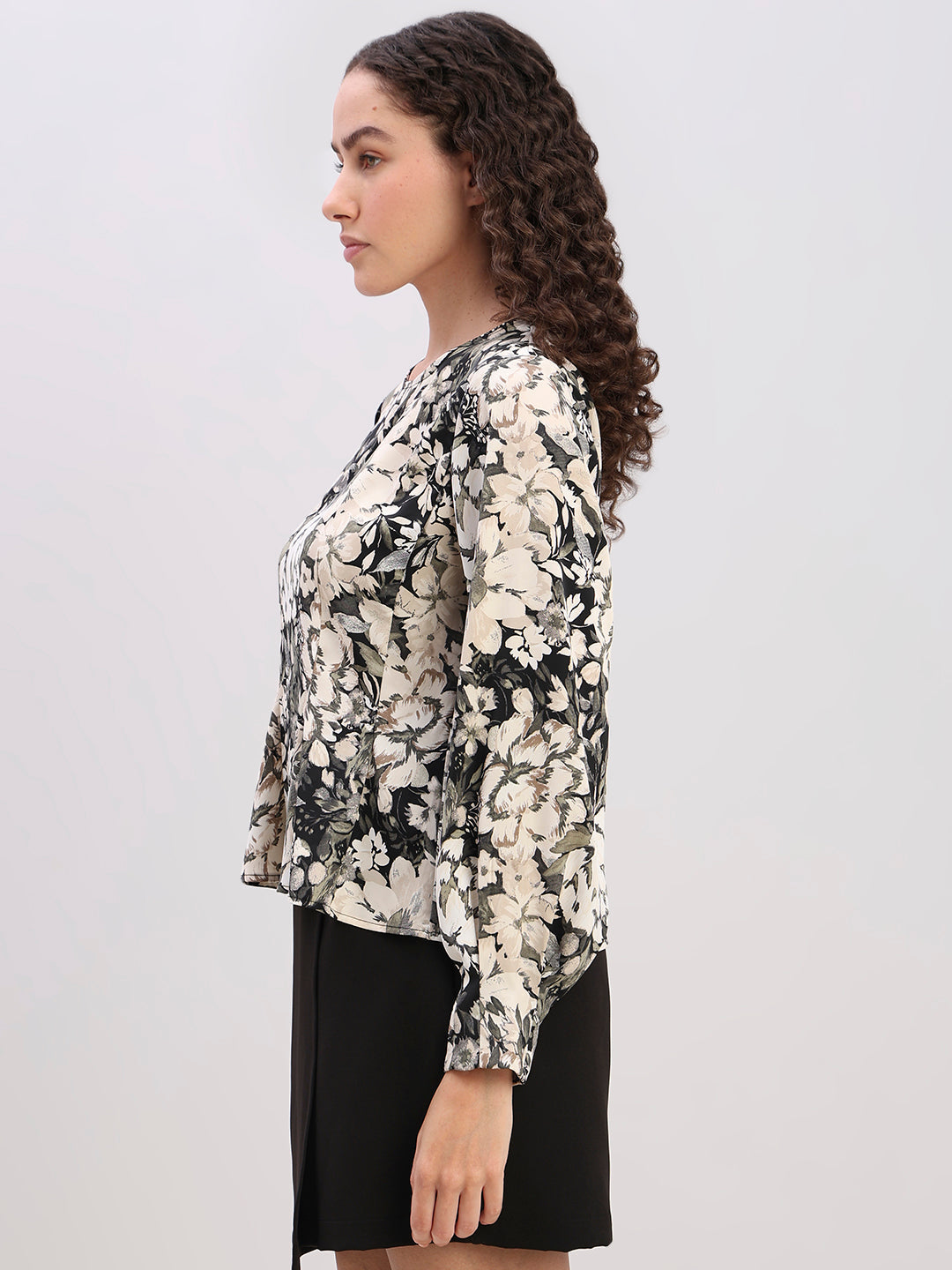 Floral Peplum Long-Sleeve Top