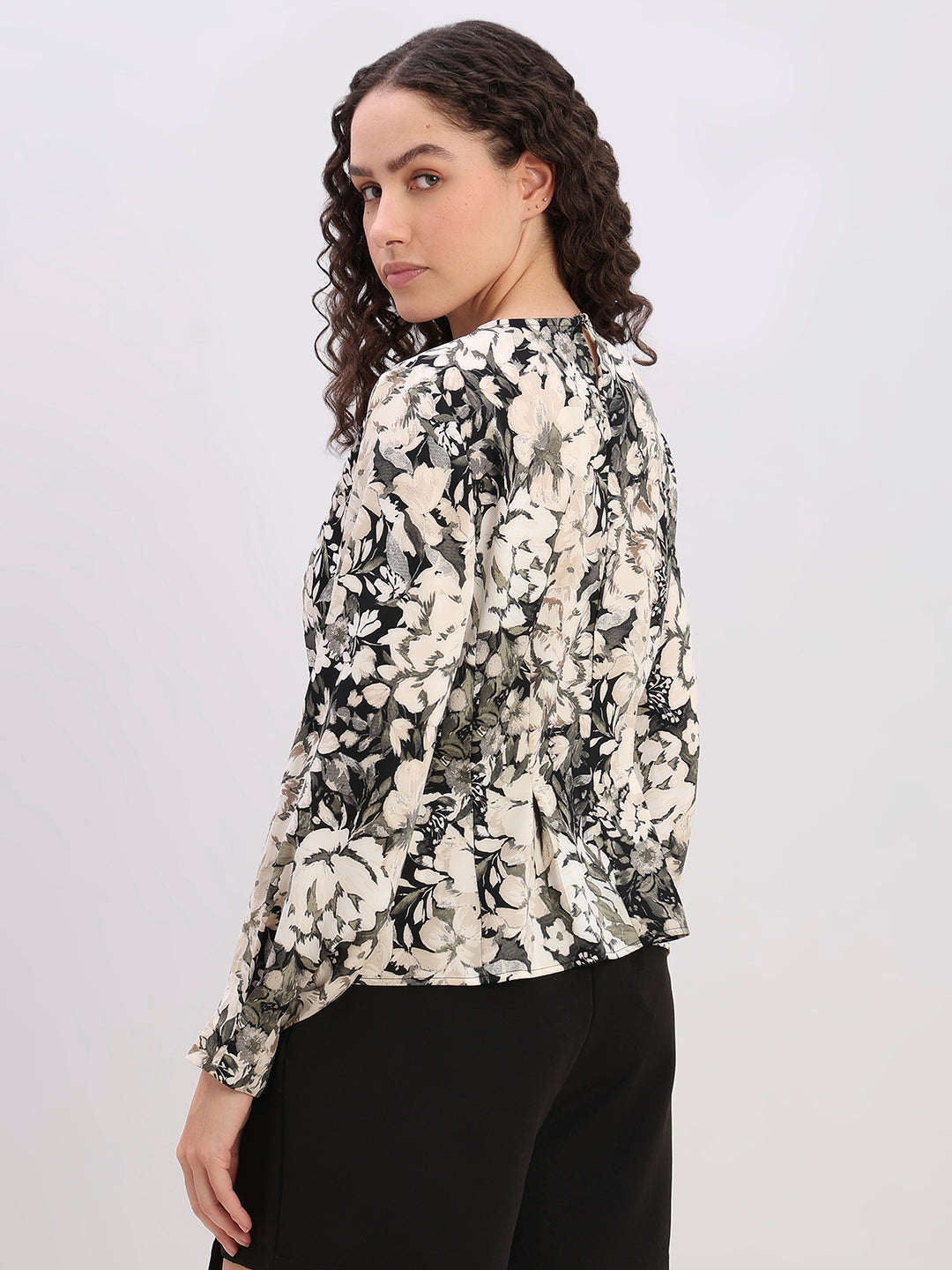 Floral Peplum Long-Sleeve Top