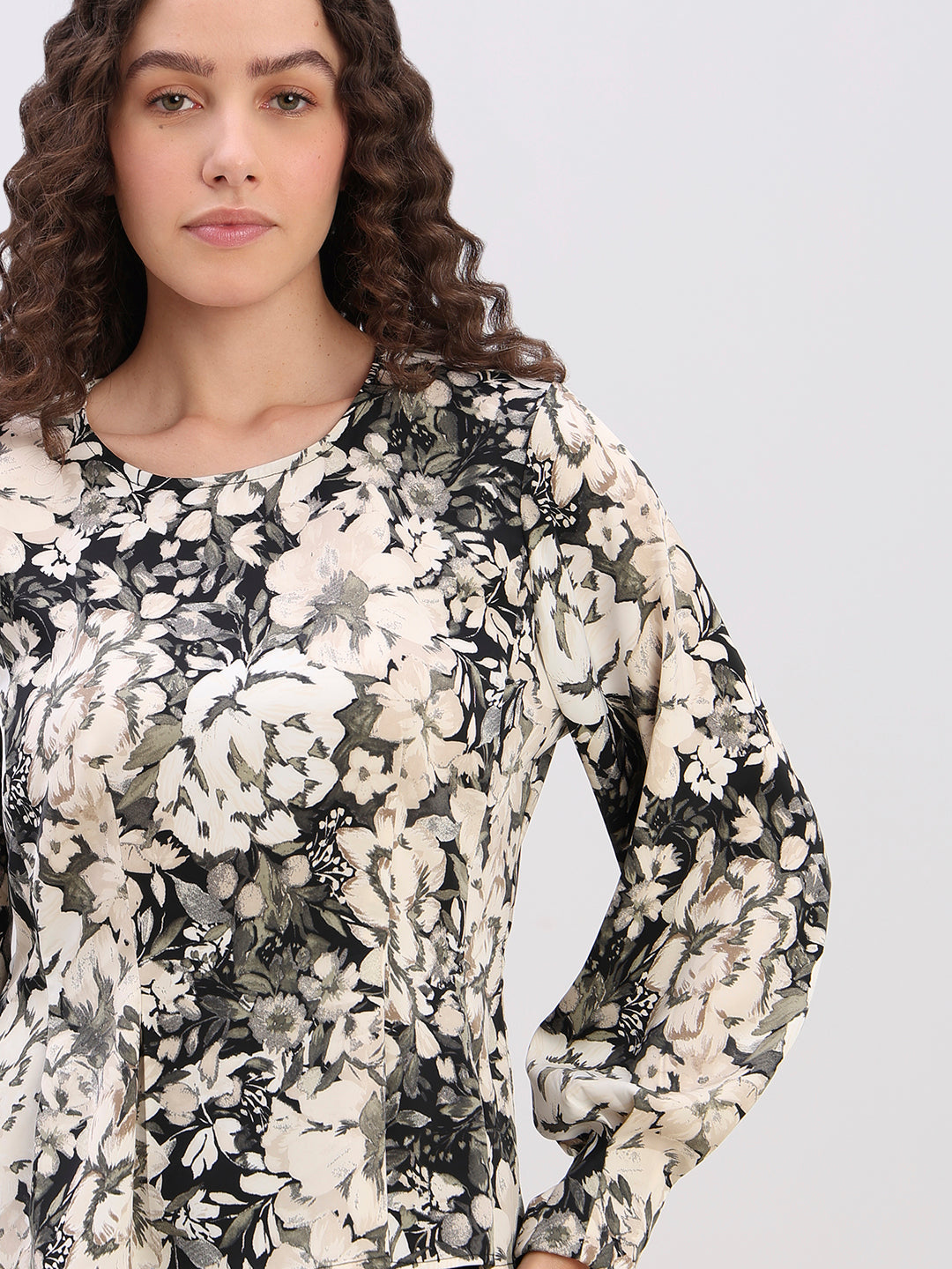 Floral Peplum Long-Sleeve Top