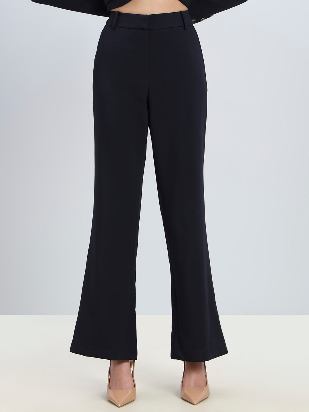 Navy High Rise Flared Pants