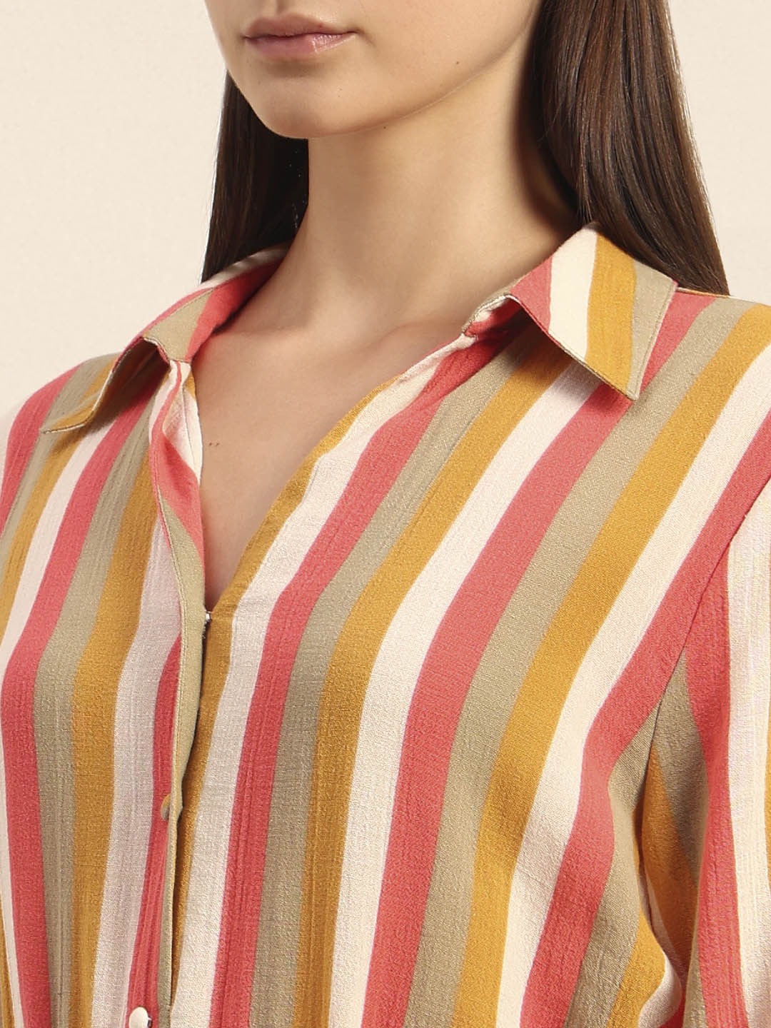 Striped Belted Midi Shirt Dress