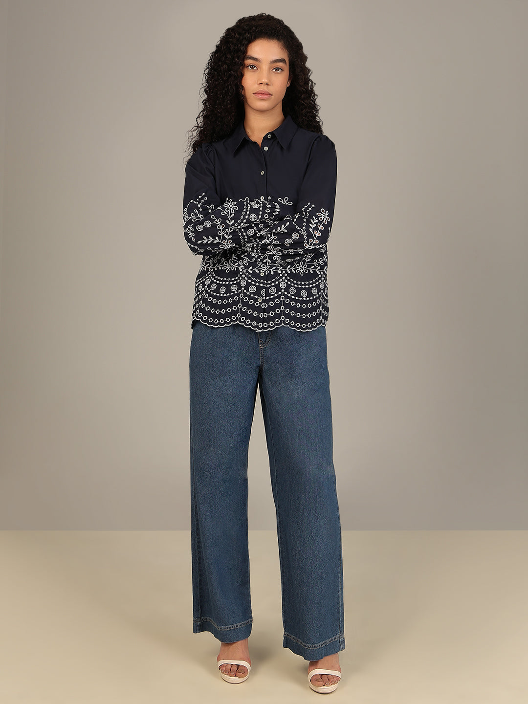 Organic Cotton Embroidered Shirt - Navy