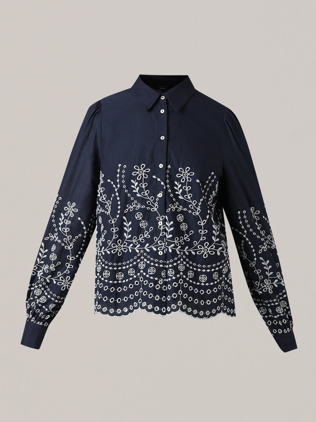 Organic Cotton Embroidered Shirt - Navy