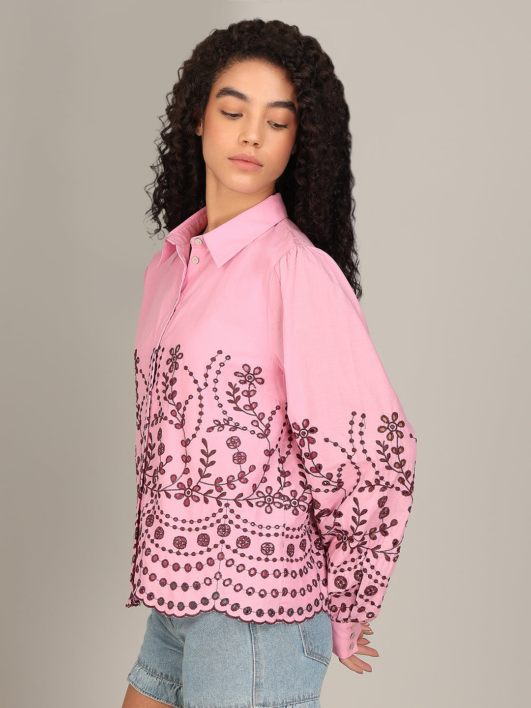 Organic Cotton Embroidered Shirt - Pink
